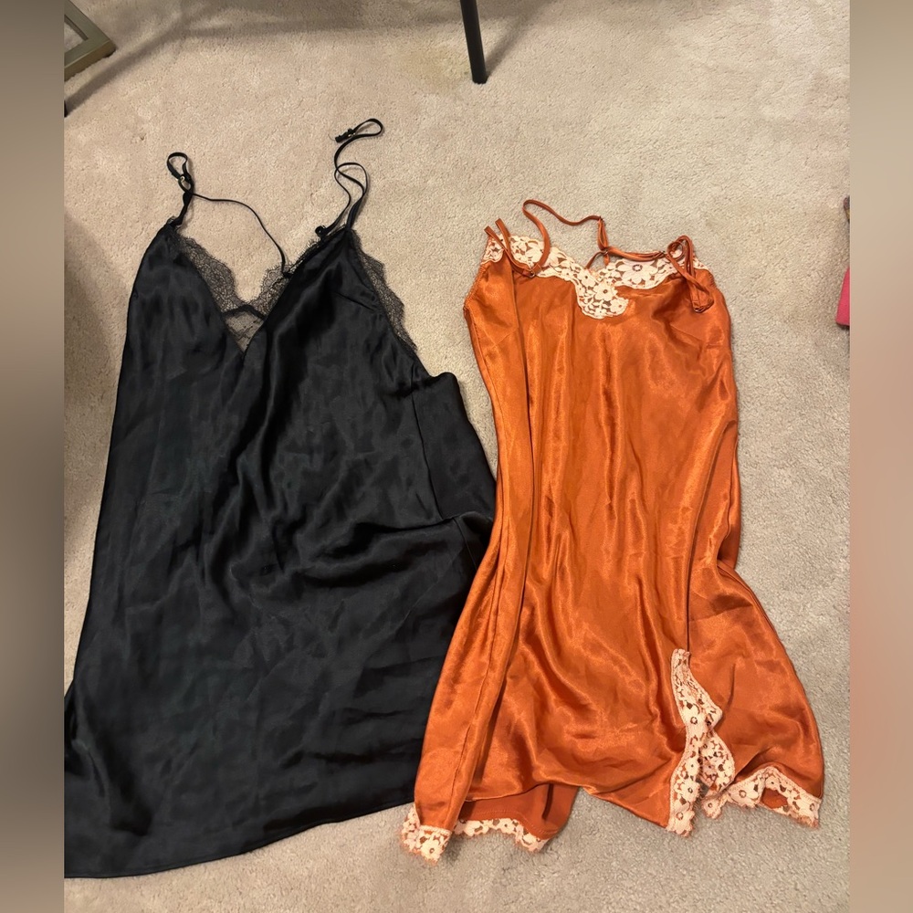 Victoria secret Black and Orange Lace Slip Dresses bundle